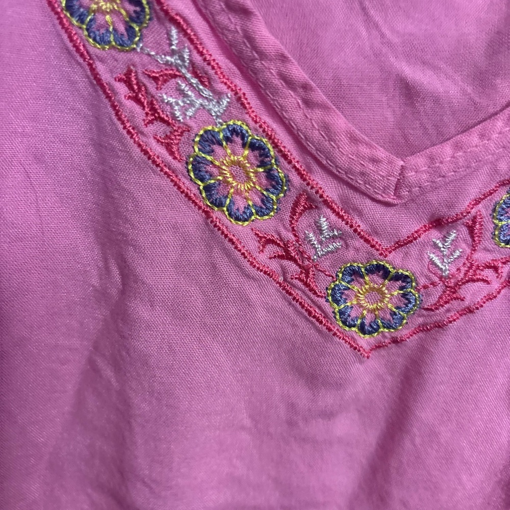 Sunshine Raised Pink Ombre Boho Dress Embroidered Neckline Sleeveless L/XL - Picture 3 of 6